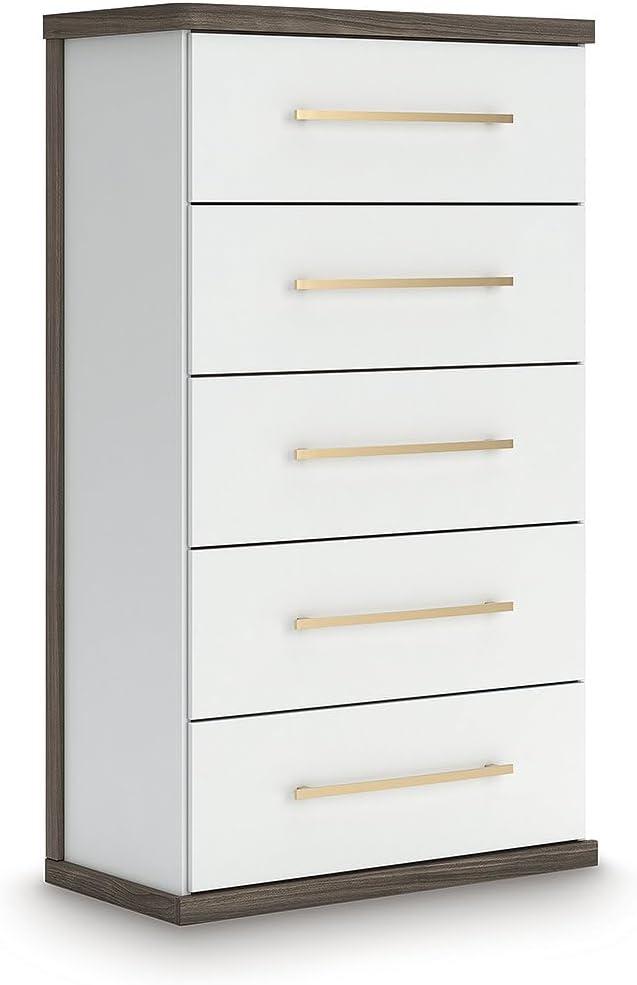 imageSignature Design by Ashley Nendalane Contemporary 5Drawer Chest with Walnut Finish Dark Brown ampamp White