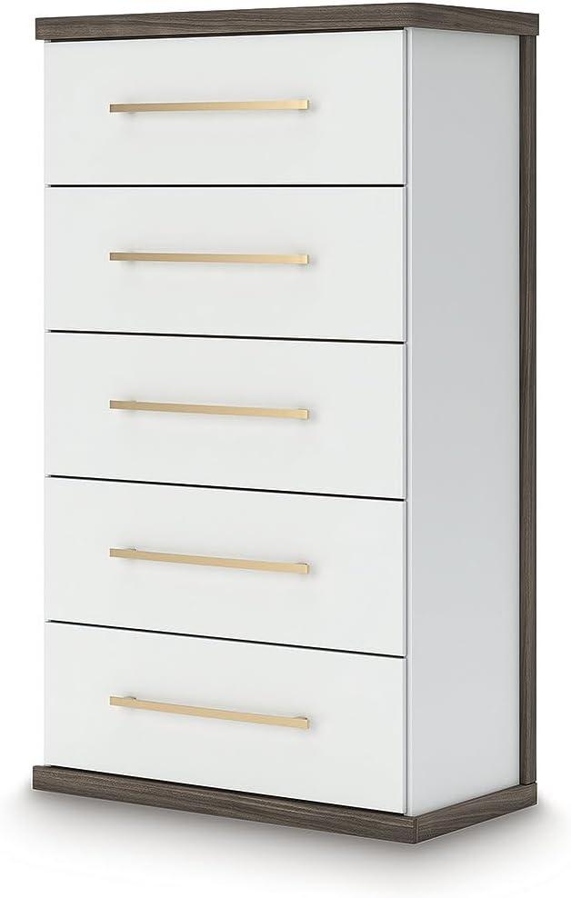 imageSignature Design by Ashley Nendalane Contemporary 5Drawer Chest with Walnut Finish Dark Brown ampamp White