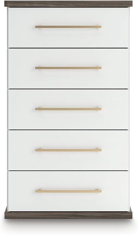 imageSignature Design by Ashley Nendalane Contemporary 5Drawer Chest with Walnut Finish Dark Brown ampamp White