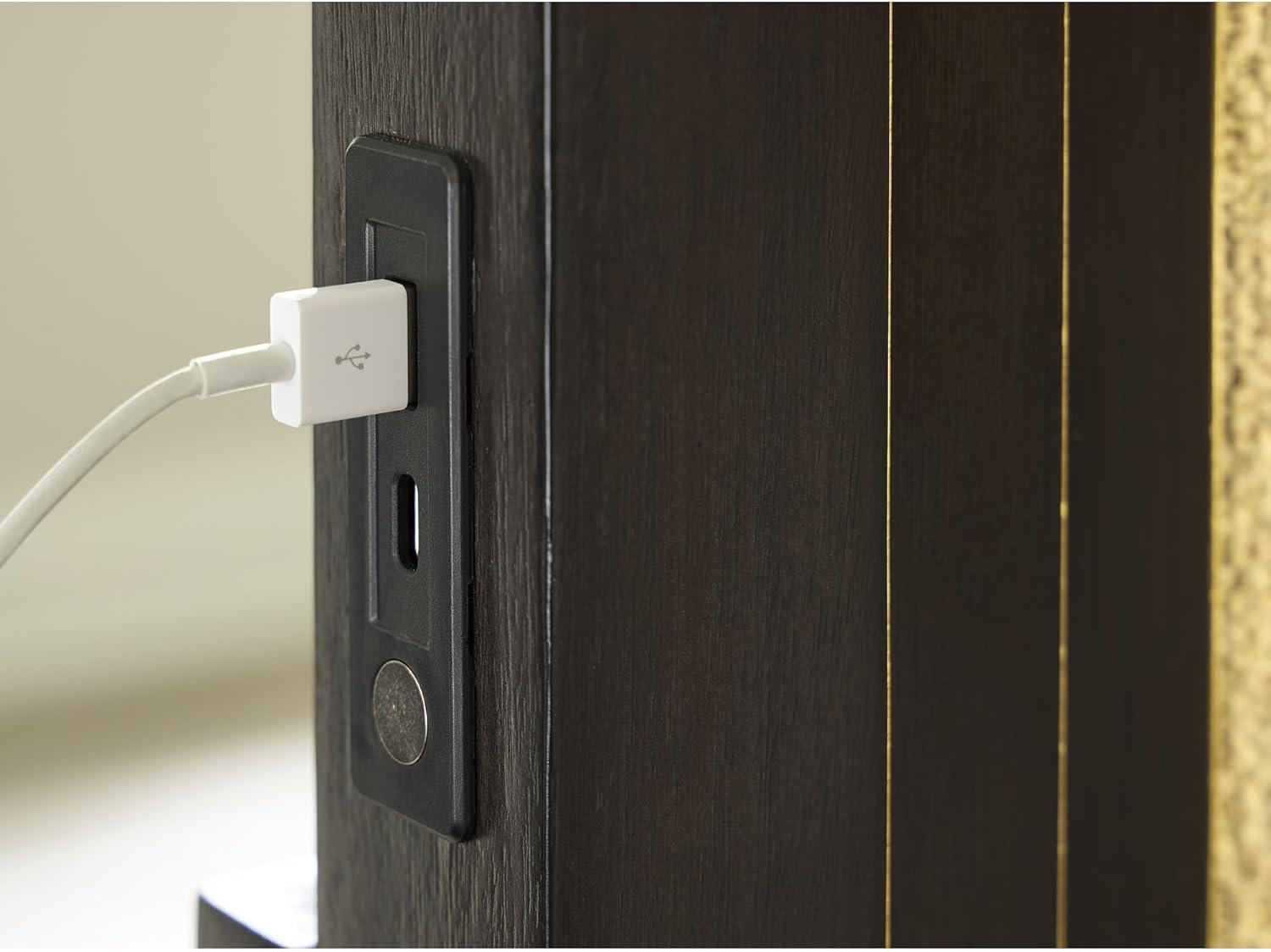 imageSignature Design by Ashley Neymorton Contemporary Stain Resistant Upholstered Lighted Panel Headboard with USB Ports for Bedroom Queen Light Gray ampamp Dark BrownQueen