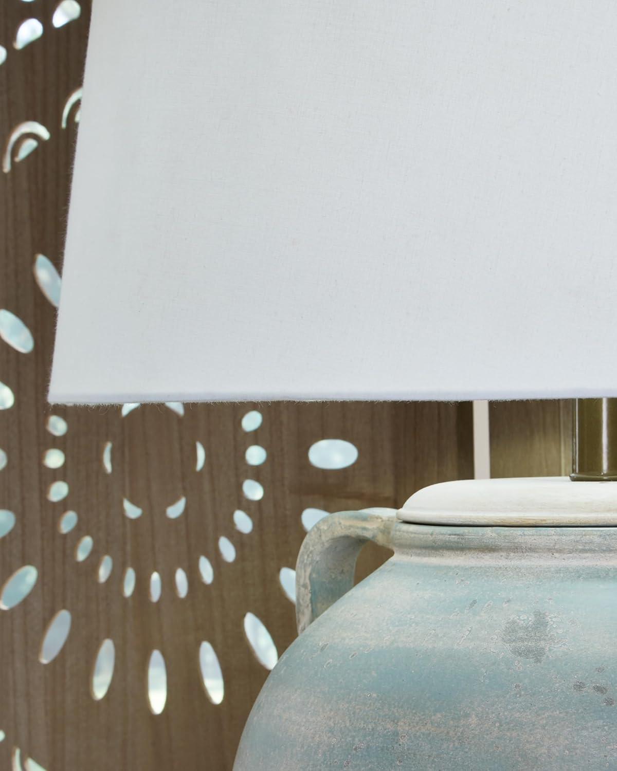 imageSignature Design by Ashley Shawburg Transitional Terra Cotta Table Lamp with 3Way Switch Light Green ampamp White