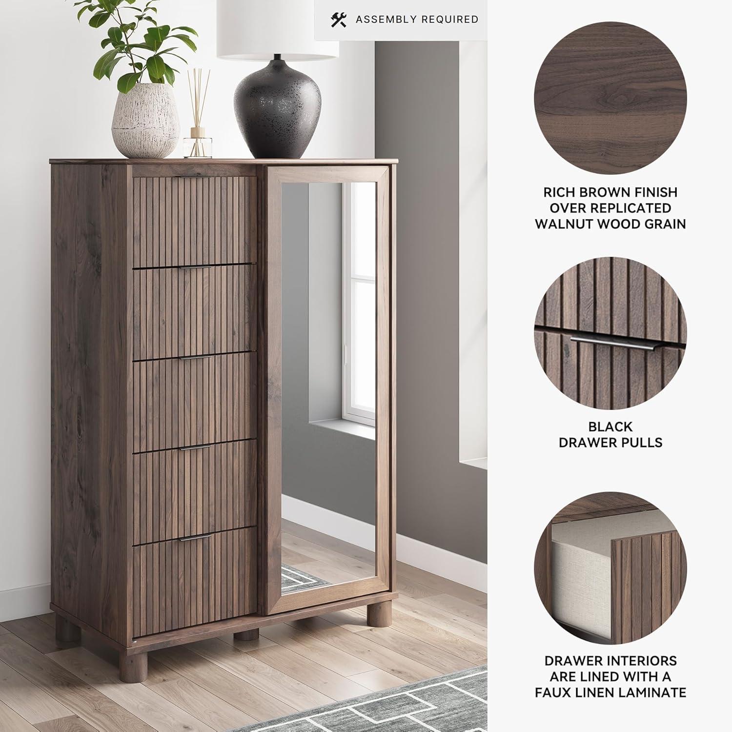 imageSignature Design by Ashley Symarro Casual Dressing 5Drawer Chest with Walnut Finish Dark Brown