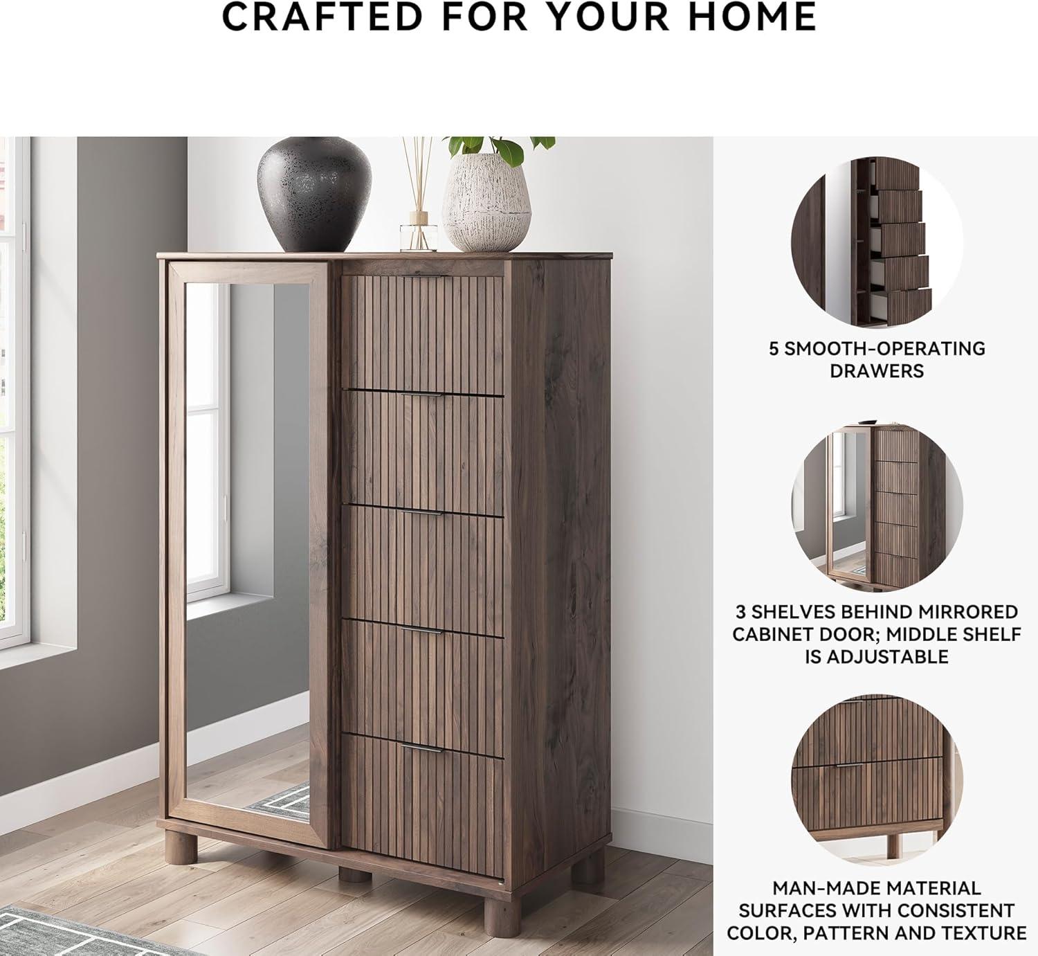 imageSignature Design by Ashley Symarro Casual Dressing 5Drawer Chest with Walnut Finish Dark Brown