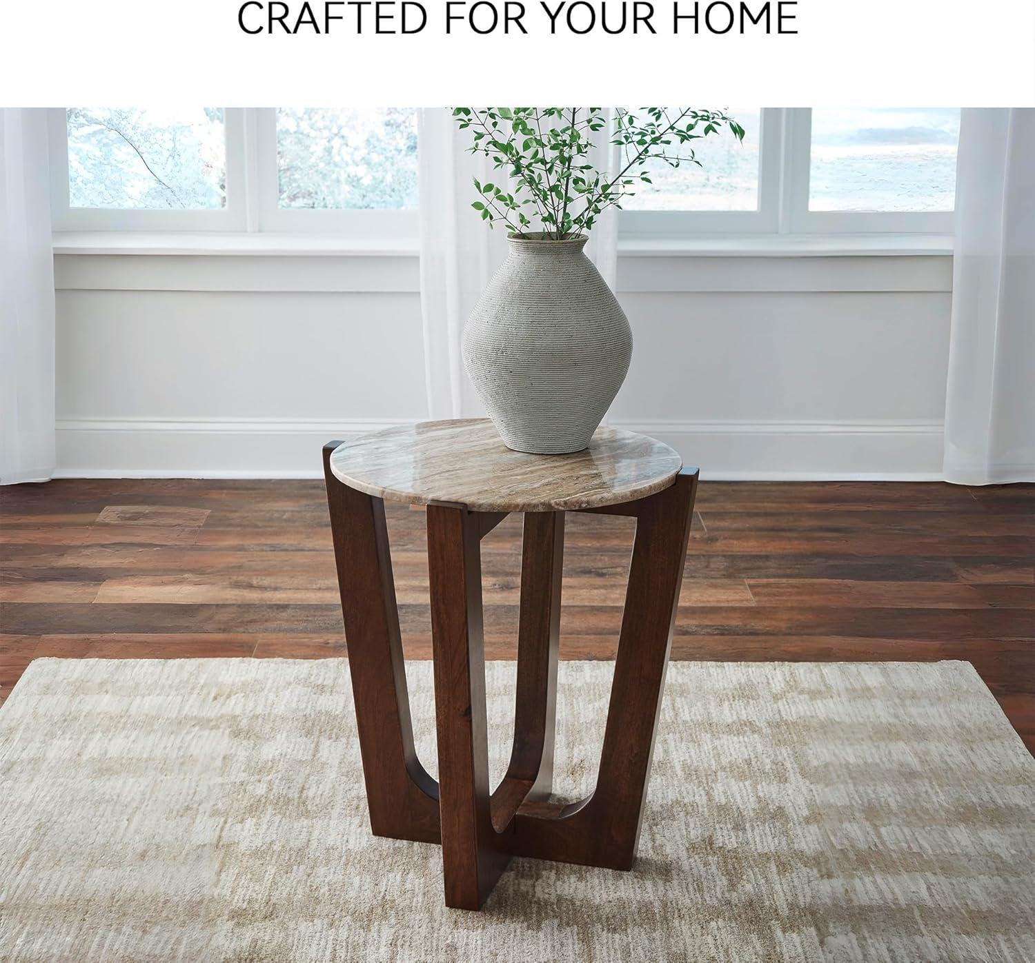 imageSignature Design by Ashley Tanidore Casual Marble Tabletop End Table with Cross Legs Light Brown ampamp Dark Brown