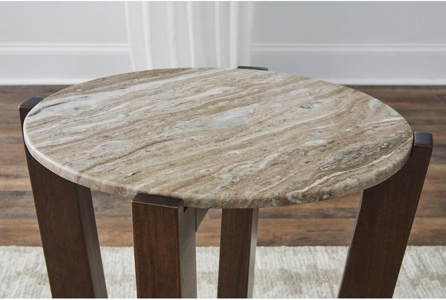 imageSignature Design by Ashley Tanidore Casual Marble Tabletop End Table with Cross Legs Light Brown ampamp Dark Brown