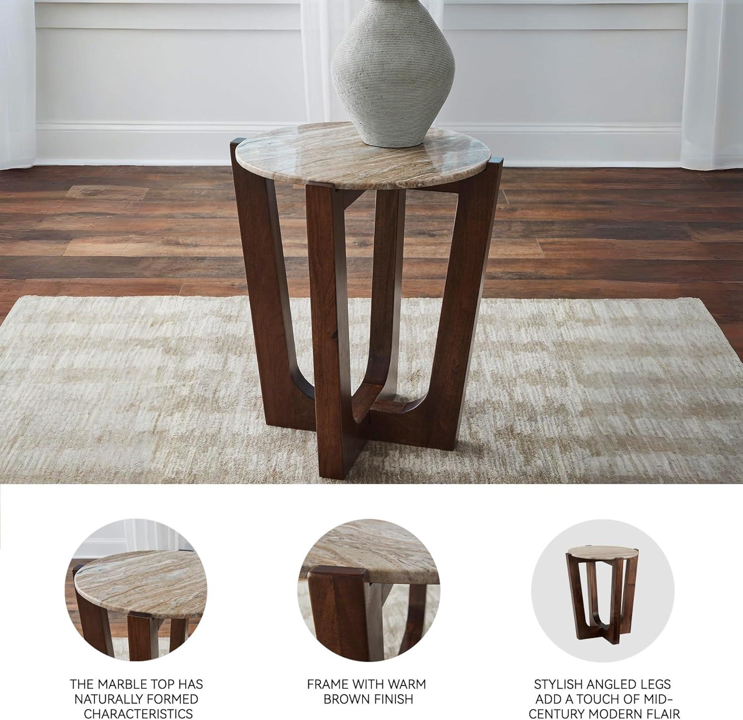 imageSignature Design by Ashley Tanidore Casual Marble Tabletop End Table with Cross Legs Light Brown ampamp Dark Brown