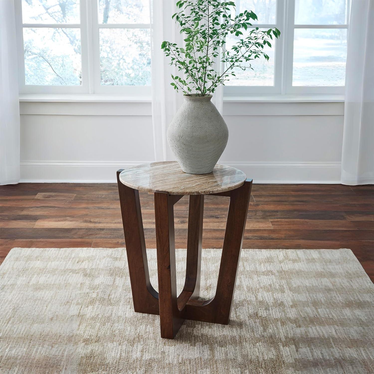 imageSignature Design by Ashley Tanidore Casual Marble Tabletop End Table with Cross Legs Light Brown ampamp Dark Brown