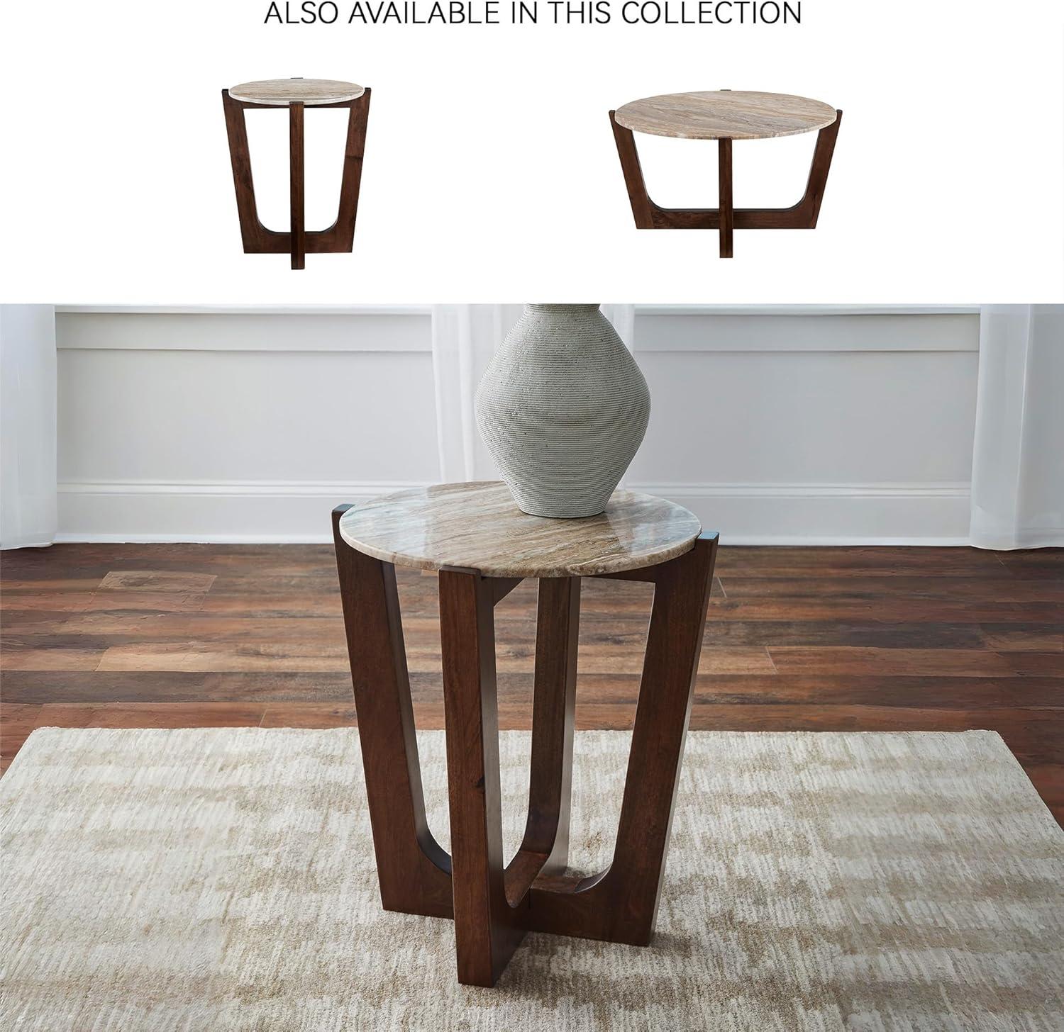 imageSignature Design by Ashley Tanidore Casual Marble Tabletop End Table with Cross Legs Light Brown ampamp Dark Brown