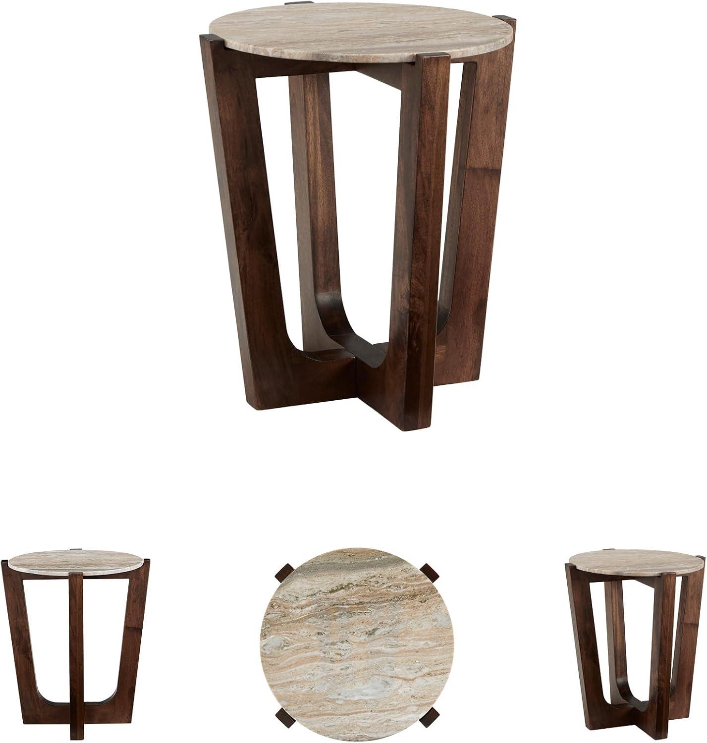 imageSignature Design by Ashley Tanidore Casual Marble Tabletop End Table with Cross Legs Light Brown ampamp Dark Brown