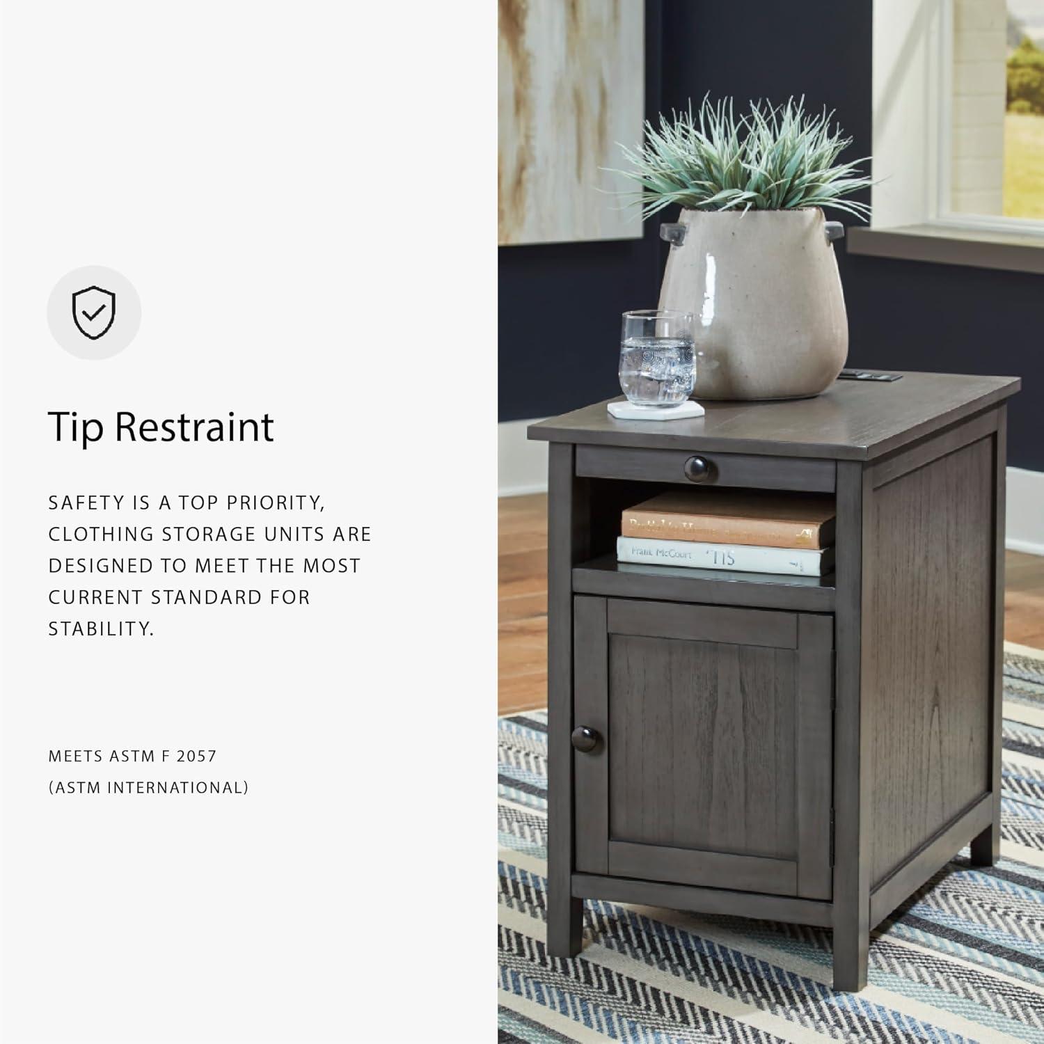 imageSignature Design by Ashley Treytown Casual Compact Chairside End Table with a Storage Cabinet Open Cubby Shelf PullOut Tray ampamp USB Charging Ports BrownDark Gray