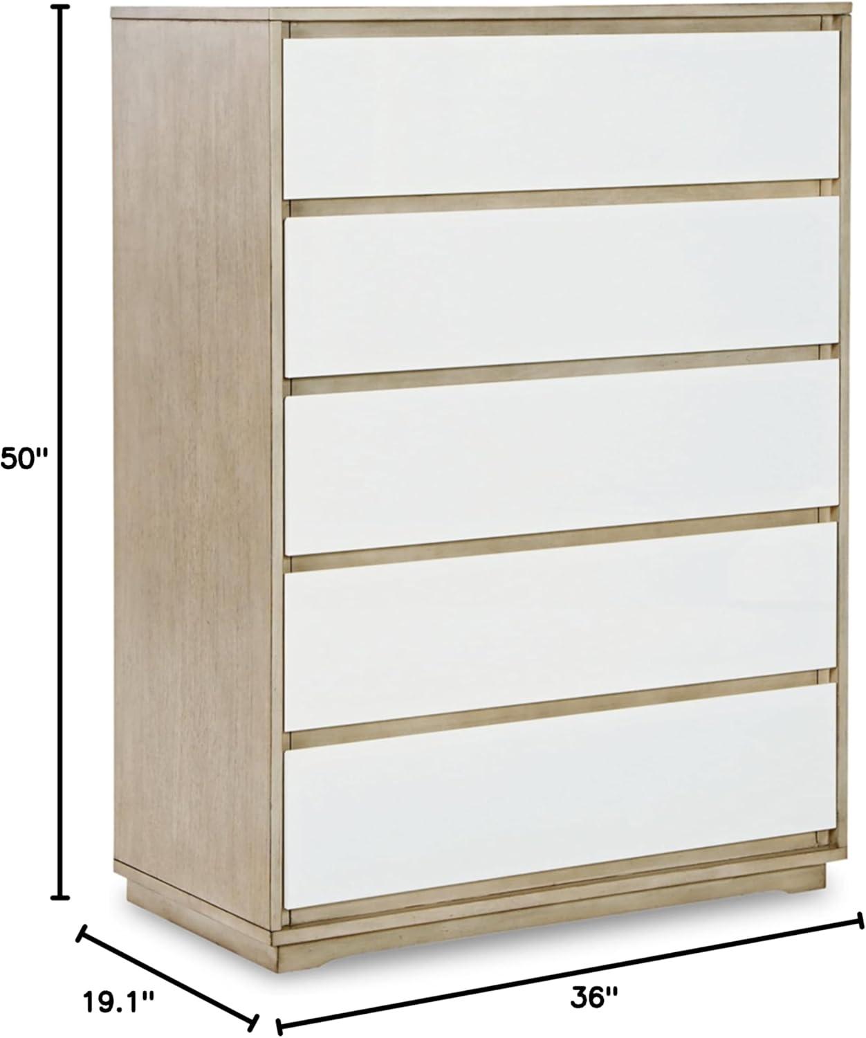 imageSignature Design by Ashley Wendora Casual 5 Drawer Rubber Wood Chest White ampamp Beige