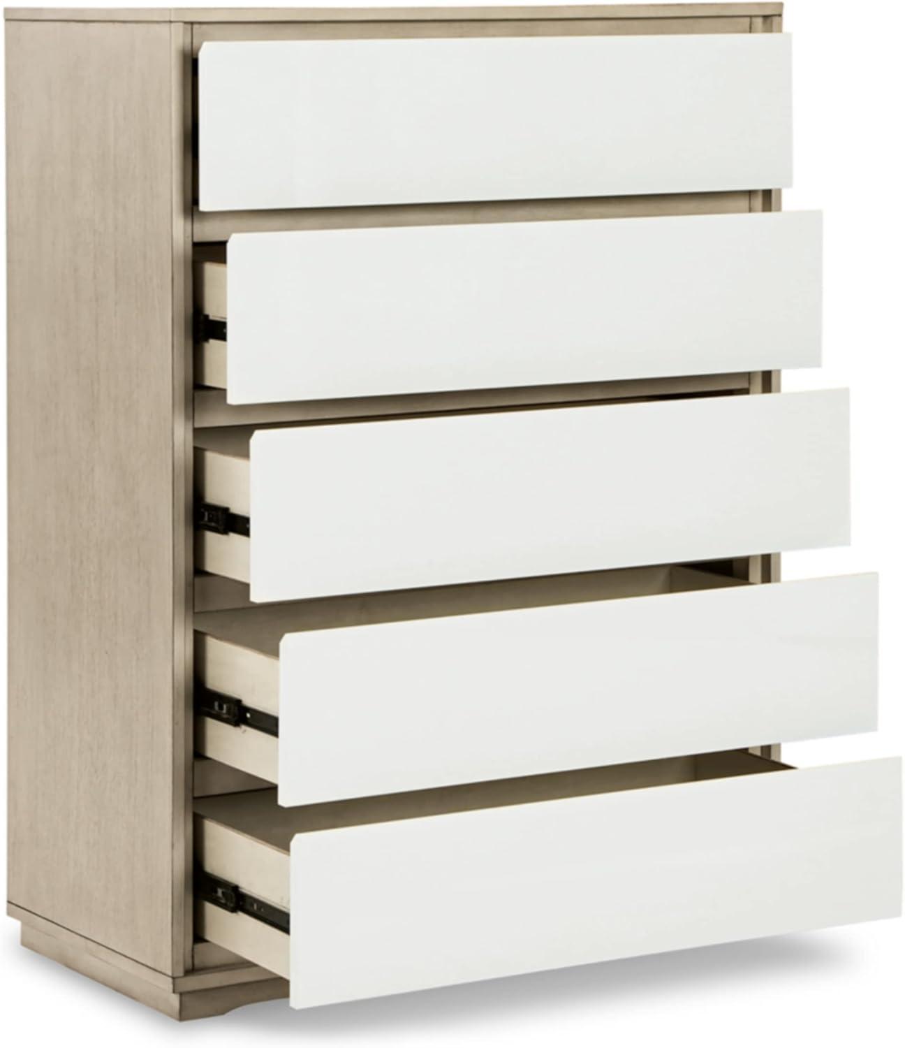 imageSignature Design by Ashley Wendora Casual 5 Drawer Rubber Wood Chest White ampamp Beige