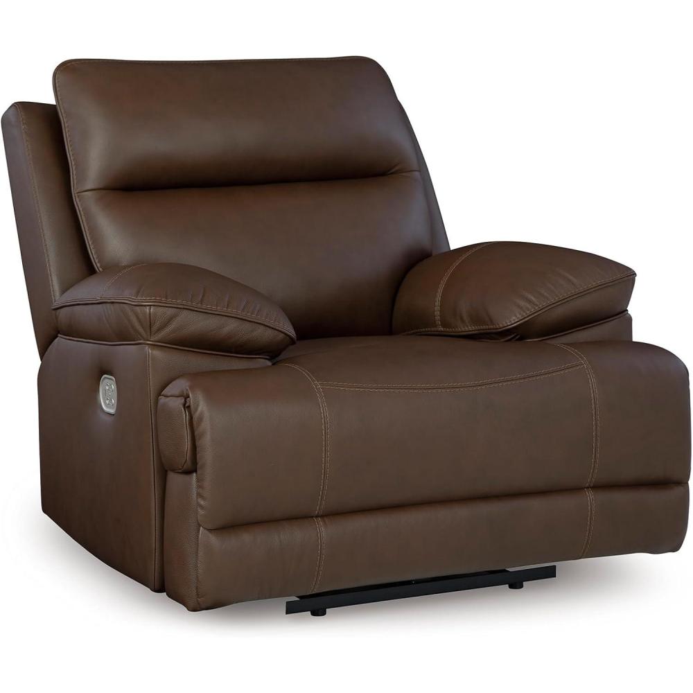 imageSignature Design by Ashley Aureta Classic Stain Resistant Power Lift Recliner with Side Pocket Heat and Massage Dark BrownTobacco