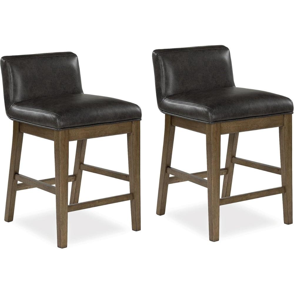 imageSignature Design by Ashley Cabalynn Casual Faux Leather Upholstered Low Back Counter Height Bar Stool with Footrest Set of 2 Light Brown ampamp Black