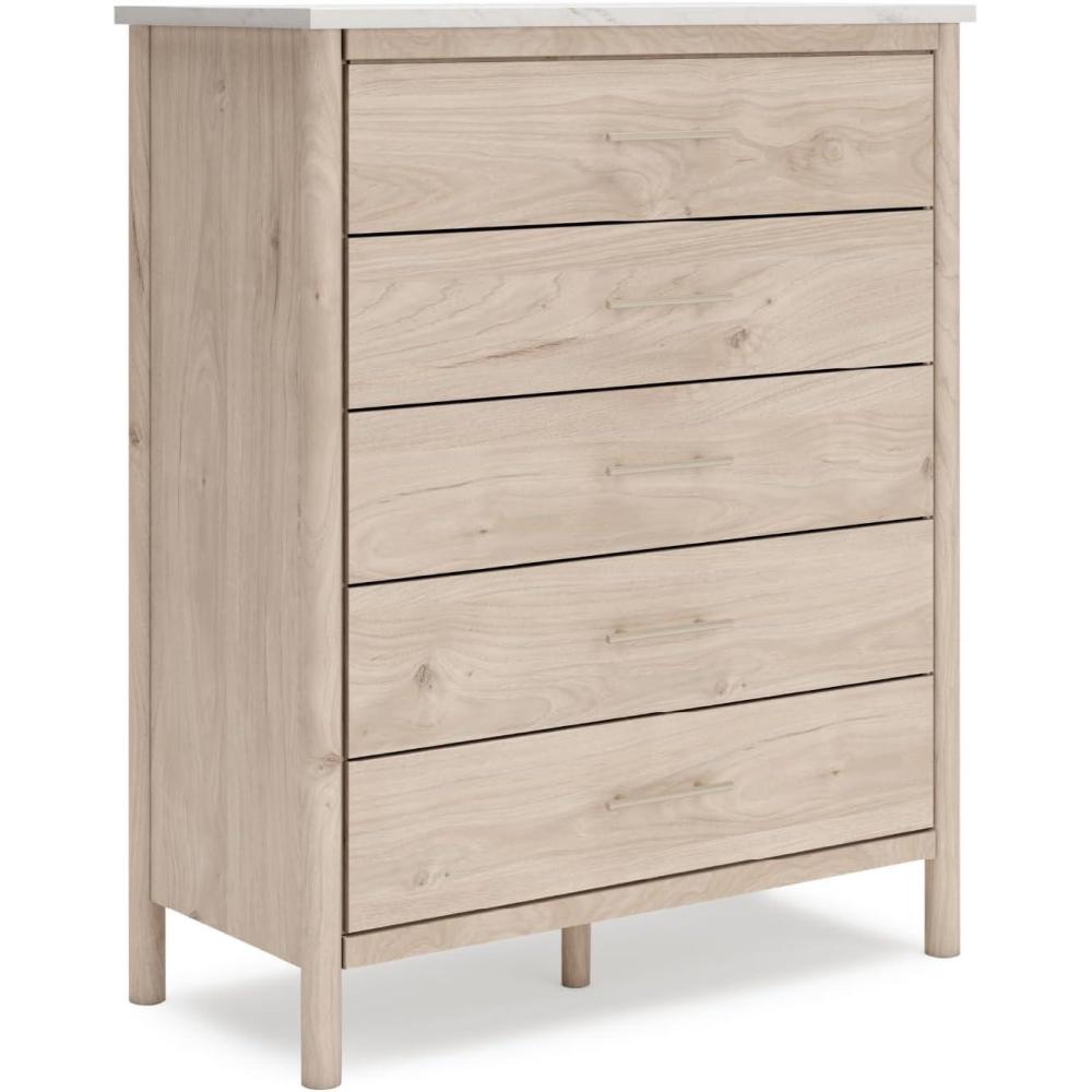 imageSignature Design by Ashley Cadmori Bohemian 5Drawer Chest of Drawers with Safety Stop and Post Legs Black ampamp WhiteLight Brown White
