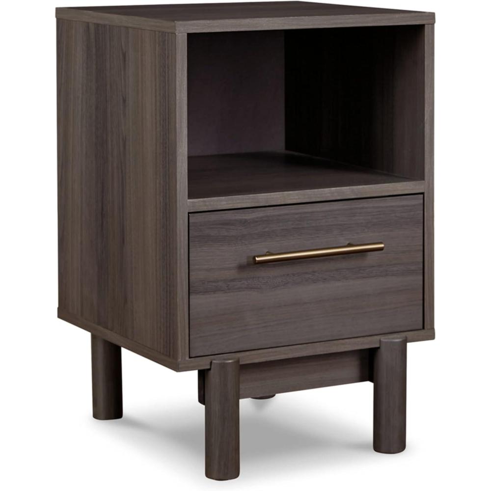 imageSignature Design by Ashley Calverson Modern 1 Drawer Nightstand with Open Cubby 2118quot Tall Dark BrownGrayish Brown