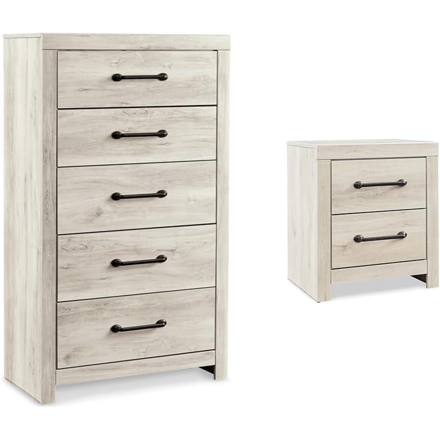 imageSignature Design by Ashley Cambeck 5 Drawer Chest and 2 Drawer Nightstand with USB Charging Stations Whitewash