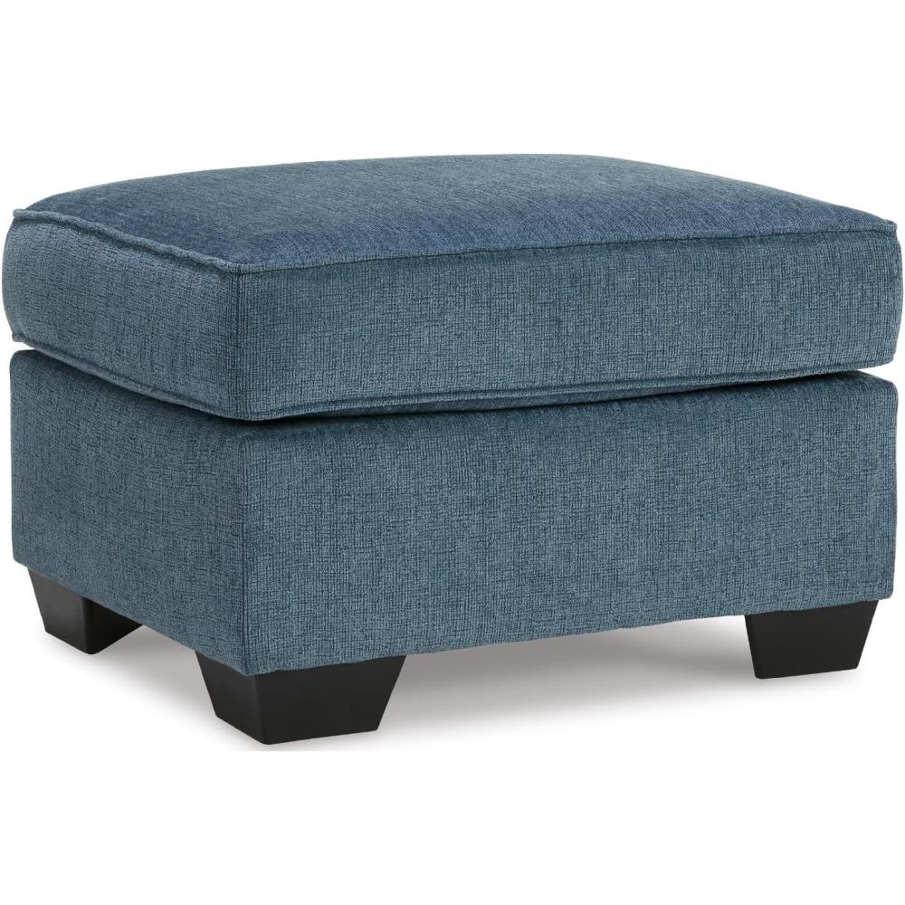 imageSignature Design by Ashley Cashton Contemporary Accent Ottoman with Faux Wood Finished Exposed Feet Foam Cushion Crosshatched Upholstery 30quot by 24quot BlueBlue
