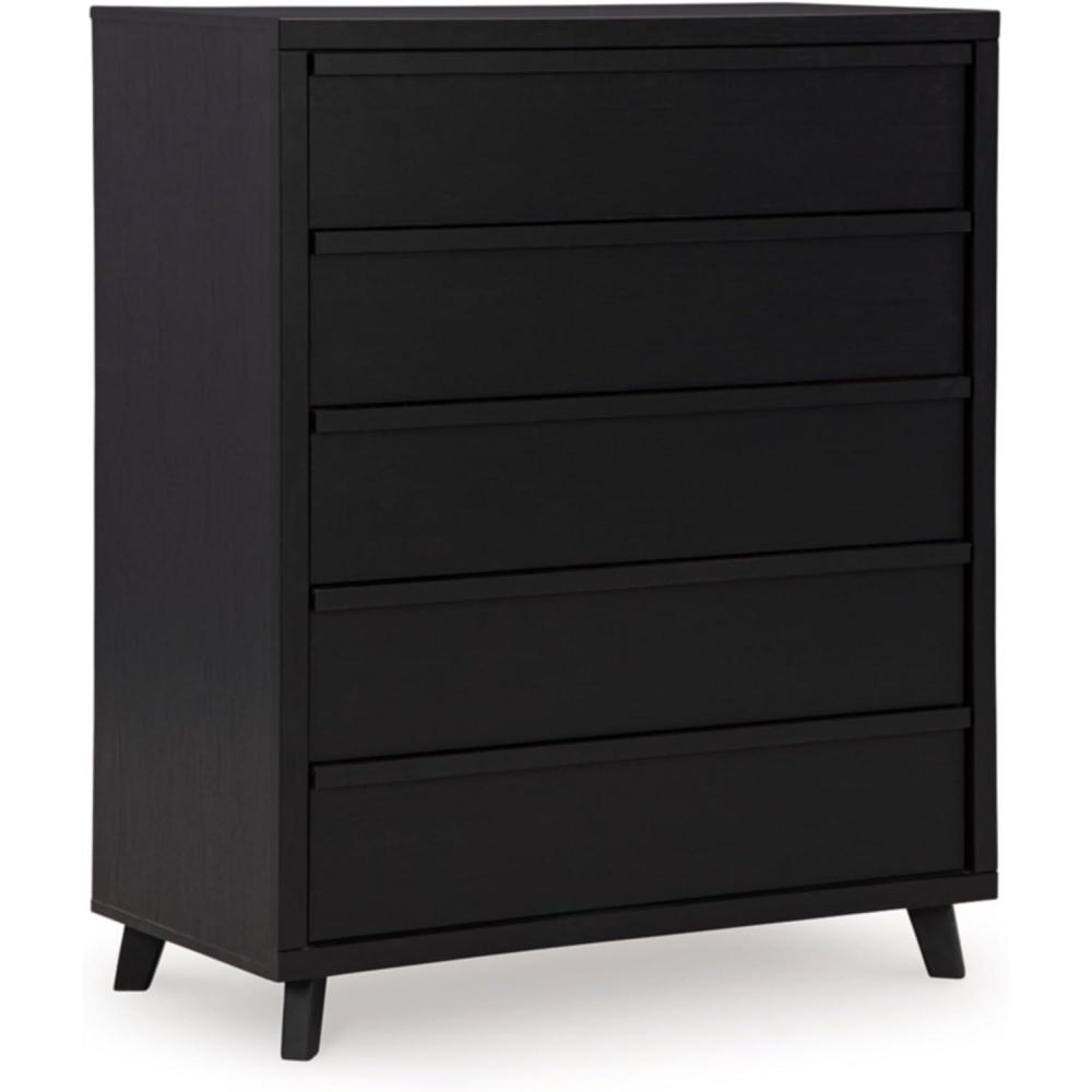 imageSignature Design by Ashley Danziar Modern 5 Drawer Wide Chest with Safety Stop Black5 Drawer Chest