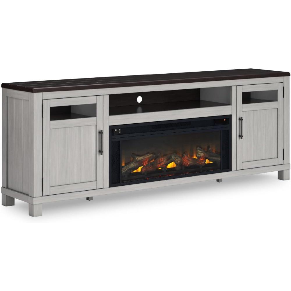 imageSignature Design by Ashley Darborn Casual 88quot TV Stand with Electric Fireplace for TVs up to 101quot Light GrayDark Brown