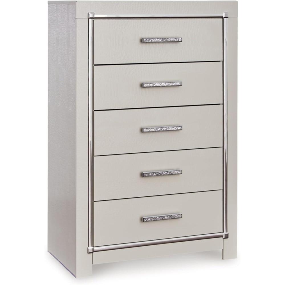 imageSignature Design by Ashley Lodanna Modern Glam 5 Drawer Chest Faceted Chrometone Pulls and Accents Wood 3375quot Wide x 1575quot Deep x 51quot High GrayChrome