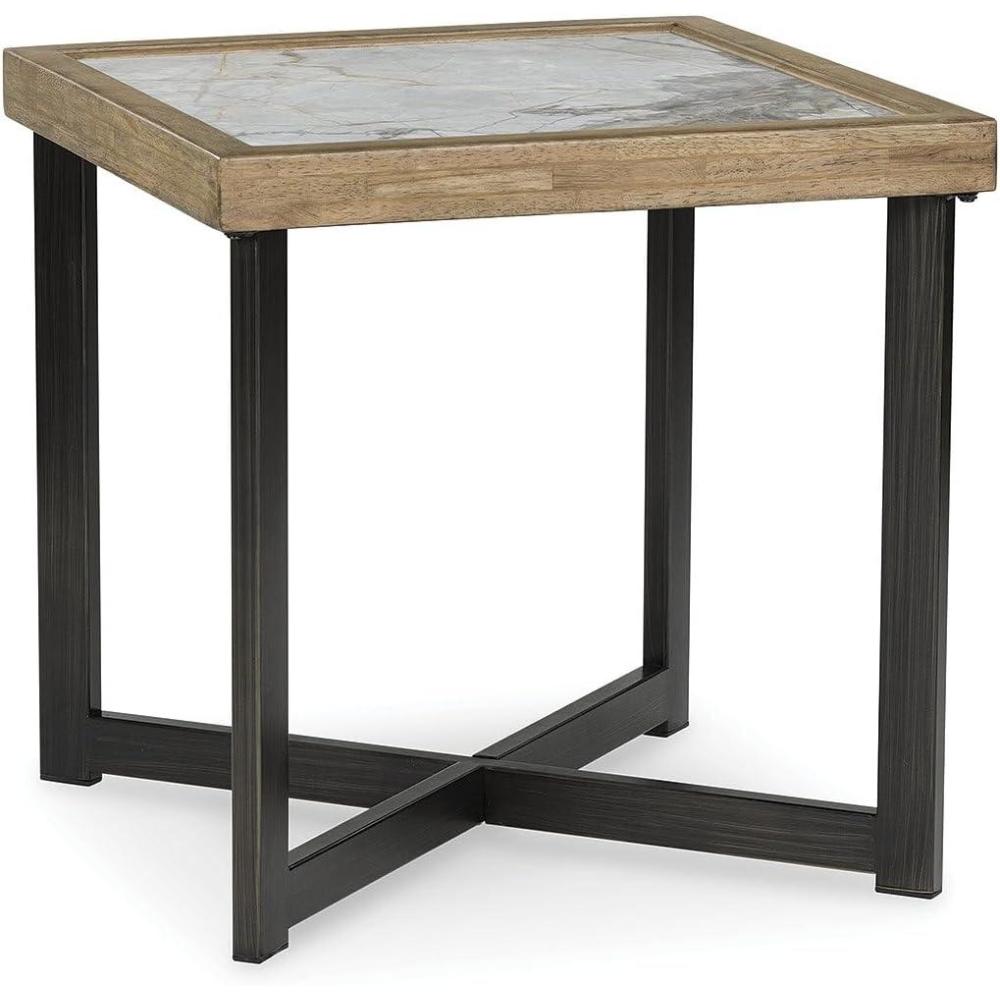 imageSignature Design by Ashley Montia Modern StoneTabletop End Table with Cross Legs Dark Brown ampamp Black