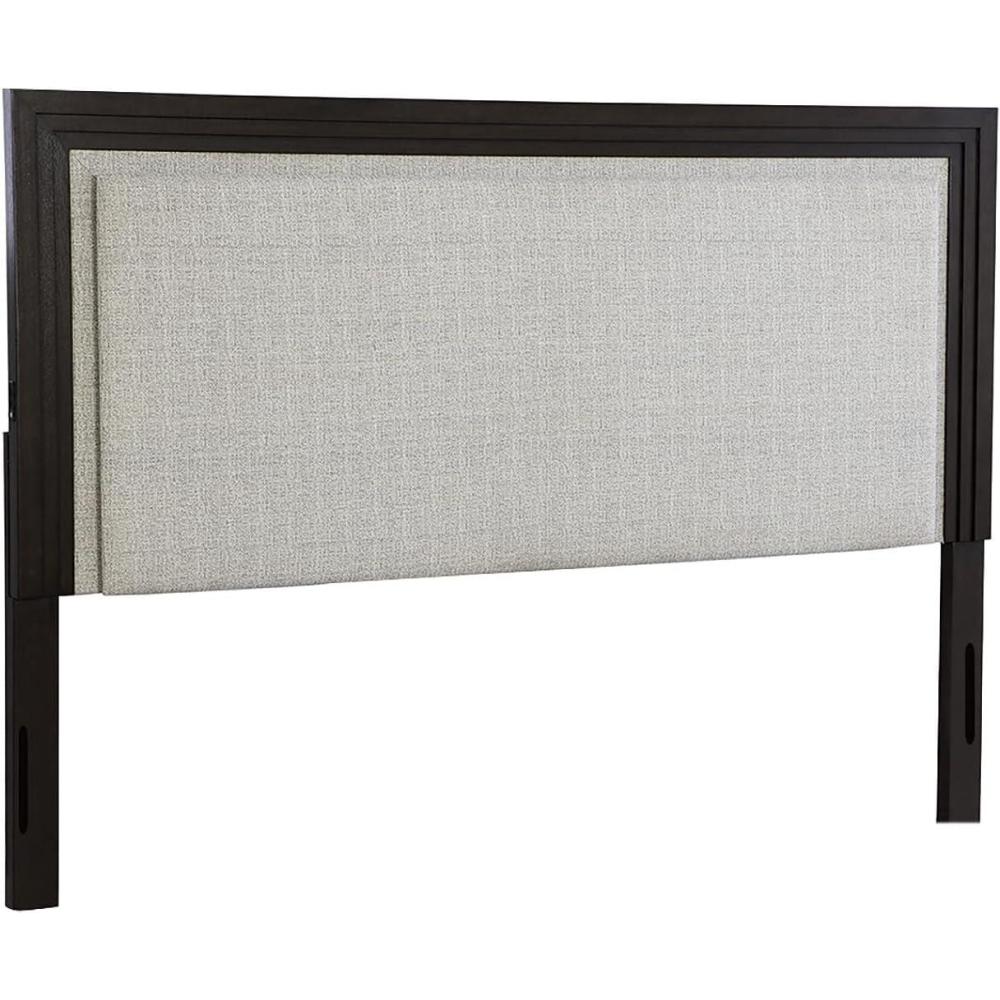 imageSignature Design by Ashley Neymorton Contemporary Stain Resistant Upholstered Lighted Panel Headboard with USB Ports for Bedroom Queen Light Gray ampamp Dark BrownQueen