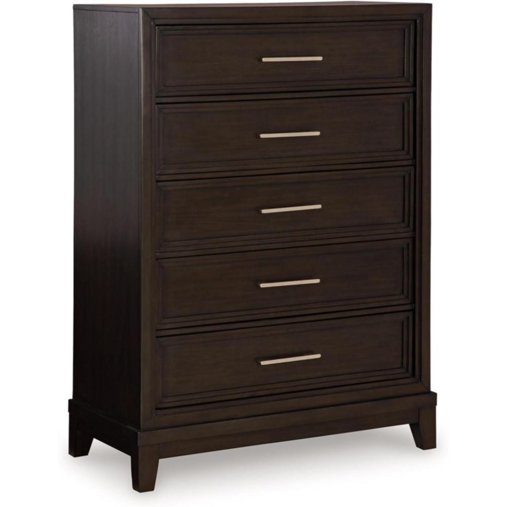 imageSignature Design by Ashley Neymorton Traditional 5Drawer Chest of Drawers with Felt Lining Dark Brown