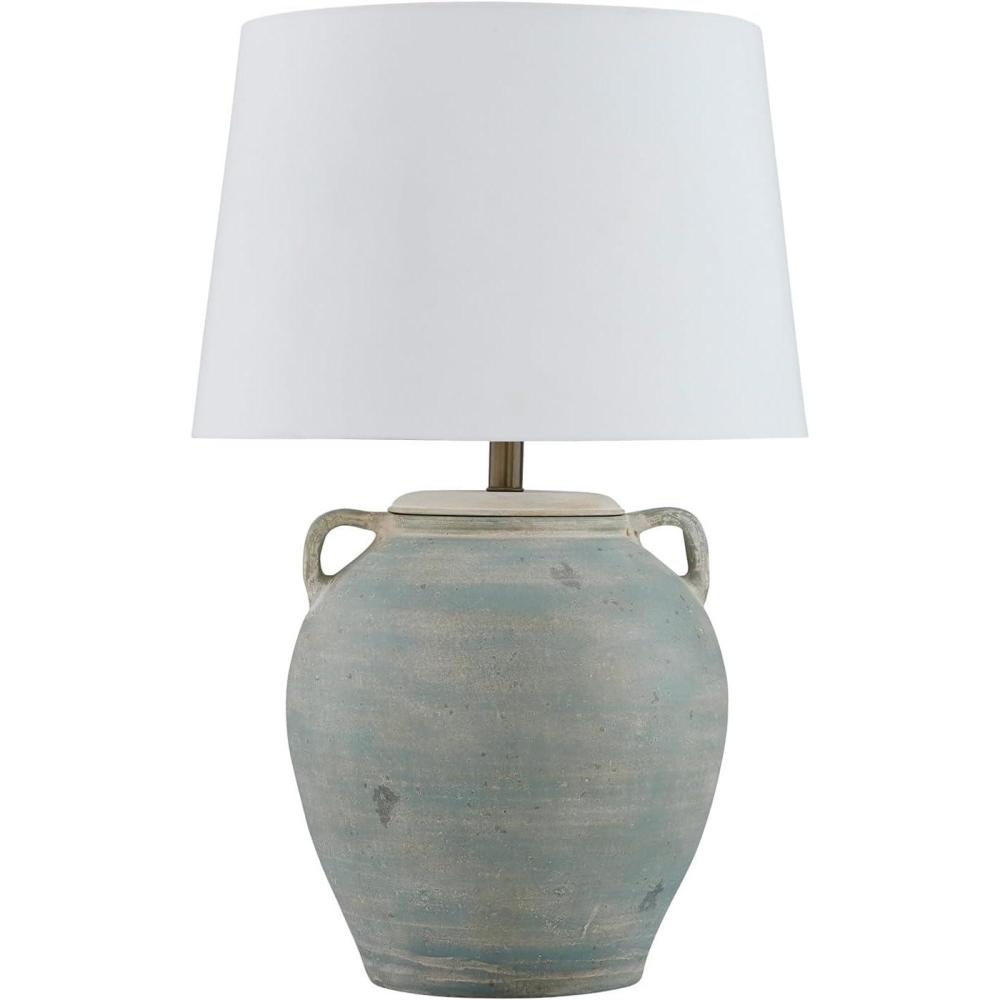 imageSignature Design by Ashley Shawburg Transitional Terra Cotta Table Lamp with 3Way Switch Light Green ampamp White