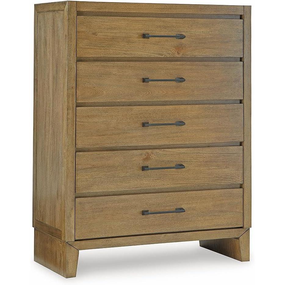 imageSignature Design by Ashley Sherbana Casual 5Drawer Chest of Drawers with Safety Stop and FeltLined Top Drawer Light Brown