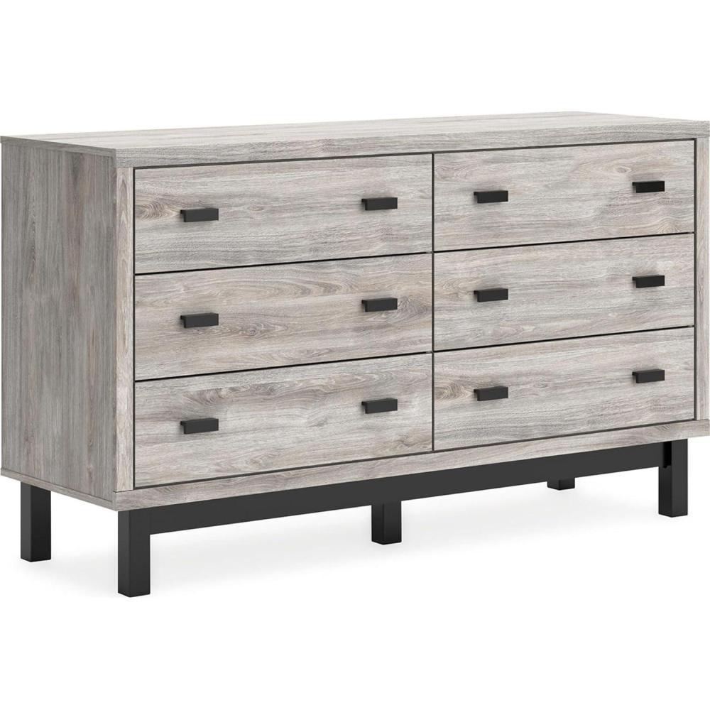 imageSignature Design by Ashley Vessalli Contemporary 6 Drawer Dresser with Safety Stop for Bedroom Light Gray ampamp Black6 Drawer Dresser