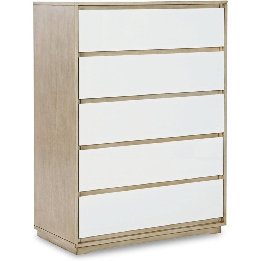 imageSignature Design by Ashley Wendora Casual 5 Drawer Rubber Wood Chest White ampamp Beige