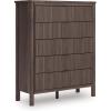 imageSignature Design by Ashley Symarro Vintage 5Drawer Wide Chest with Easy Glide and Safety Stop for Bedroom Dark Brown