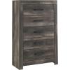 imageSignature Design by Ashley Wynnlow Weathered Rustic Plank 5 Drawer Chest of Drawers Gray
