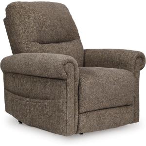 Signature Design by Ashley Aureta Classic Stain Resistant Power Lift Recliner with Side Pocket, Heat and Massage, Dark Brown(Earth)