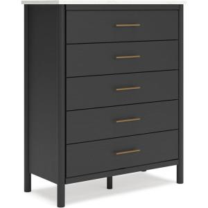 Signature Design by Ashley Cadmori Bohemian 5-Drawer Chest of Drawers with Safety Stop and Post Legs, Black & White(Black & White)