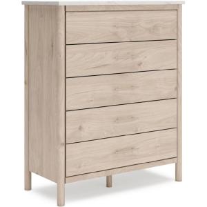 Signature Design by Ashley Cadmori Bohemian 5-Drawer Chest of Drawers with Safety Stop and Post Legs, Black & White(Light Brown & White)