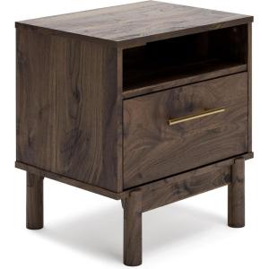 Signature Design by Ashley Calverson Modern 1 Drawer Nightstand with Open Cubby, 21.18″ Tall, Dark Brown(Brown)