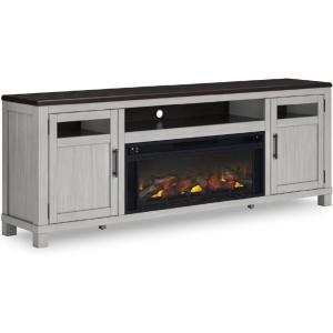 Signature Design by Ashley Darborn Casual 88″ TV Stand with Electric Fireplace for TVs up to 101″, Light Gray/Dark Brown