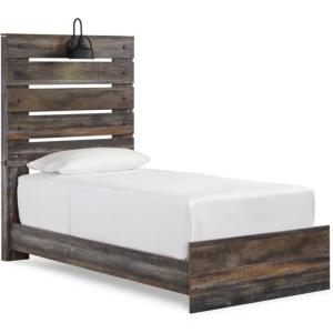 Signature Design by Ashley Drystan Rustic Full Bookcase Bed with Open Cubbies and LED Lights, Foundation or Box Spring Needed, Dark Brown & Gray(Twin)