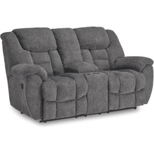 Signature Design by Ashley Foreside Contemporary Stain Resistant Manual Reclining Sofa, Gray(Reclining Loveseat with Console)