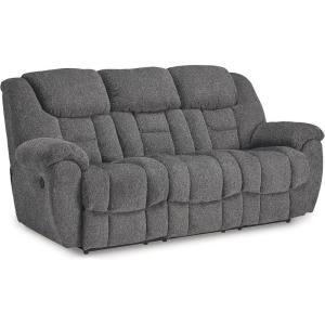 Signature Design by Ashley Foreside Contemporary Stain Resistant Manual Reclining Sofa, Gray(Reclining Sofa)