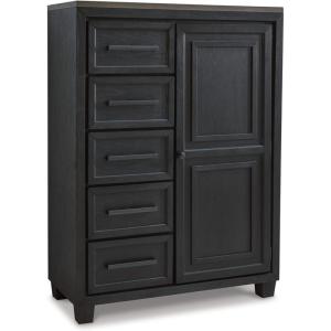 Signature Design by Ashley Foyland Contemporary Door Chest with Felt-Lined Top Drawer, Black