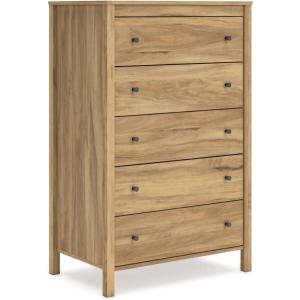 Signature Design by Ashley Hallityn Coastal 5 Drawer Chest with Safety Stop for Bedroom, White(Light Brown)