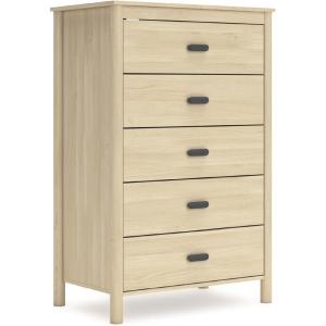 Signature Design by Ashley Hallityn Coastal 5 Drawer Chest with Safety Stop for Bedroom, White(Tan)