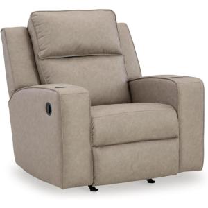 Signature Design by Ashley Lavenhorne Contemporary Faux Leather Upholstered Manual Rocker Recliner with 2 Cup Holders, Beige(Beige)