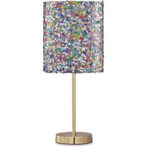 Signature Design by Ashley Maddy Glam 18.25″ Youth Multicolored Sequined Drum Shade Single Table Lamp, Multicolor(Multicolored Sequin)