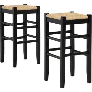 Signature Design by Ashley Mirimyn Farmhouse 23.63″ Counter Height Bar Stool with Woven Wicker Seats, 2 Count, Green & Light Brown(Black)