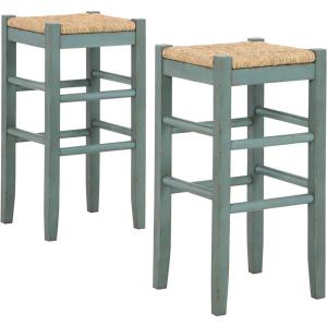 Signature Design by Ashley Mirimyn Farmhouse 23.63″ Counter Height Bar Stool with Woven Wicker Seats, 2 Count, Green & Light Brown(Teal)