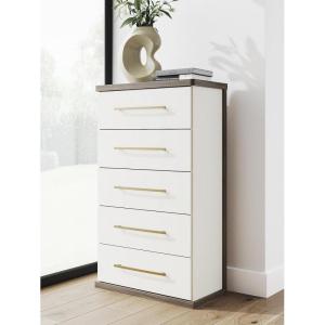 Signature Design by Ashley Nendalane Contemporary 5-Drawer Chest with Walnut Finish, Dark Brown & White